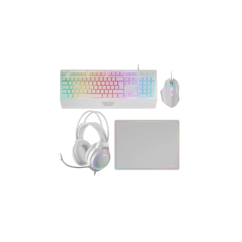 Pack Gaming Mars Gaming MCP124PROWES/ Teclado + Rato Óptico + Auscultadores + Tapete/ Branco