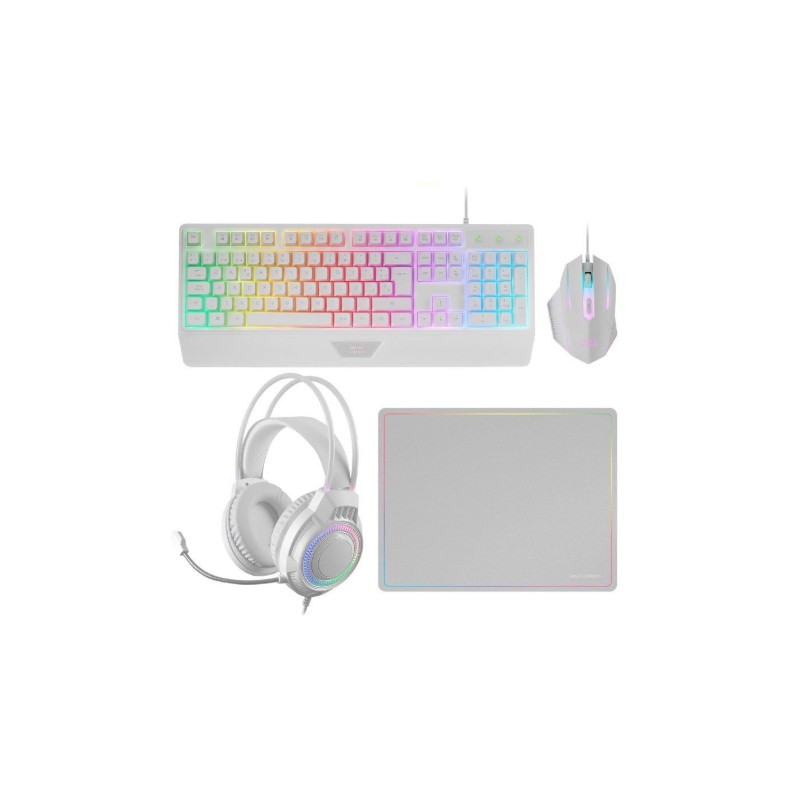 Pacote de jogos Mars Gaming MCP124PROWES/ Teclado + Rato óptico + Fones de ouvido + Rato pad/ Branco